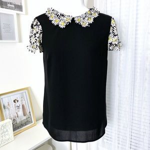 Anthropologie Maeve Fluttered Daisy Black Top 4